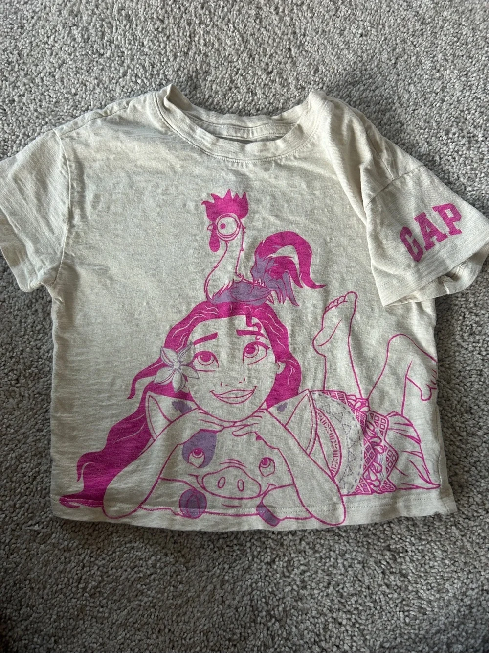 GAP Kids Cream Short-Sleeve Tee with Pink Character Print- Moana